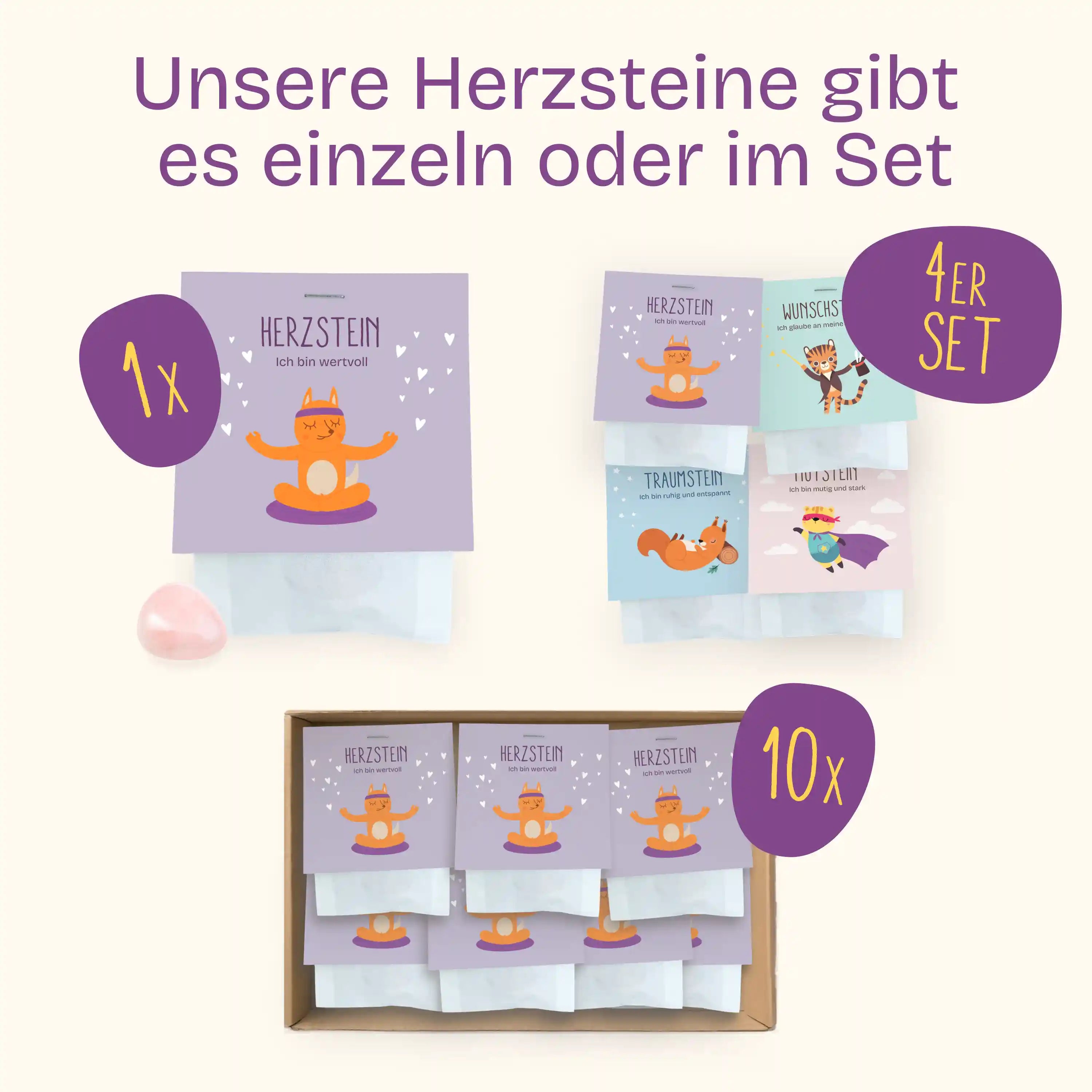 Unsere Herzsteine gibt es einzeln, im 4er Bundle oder 10er Set