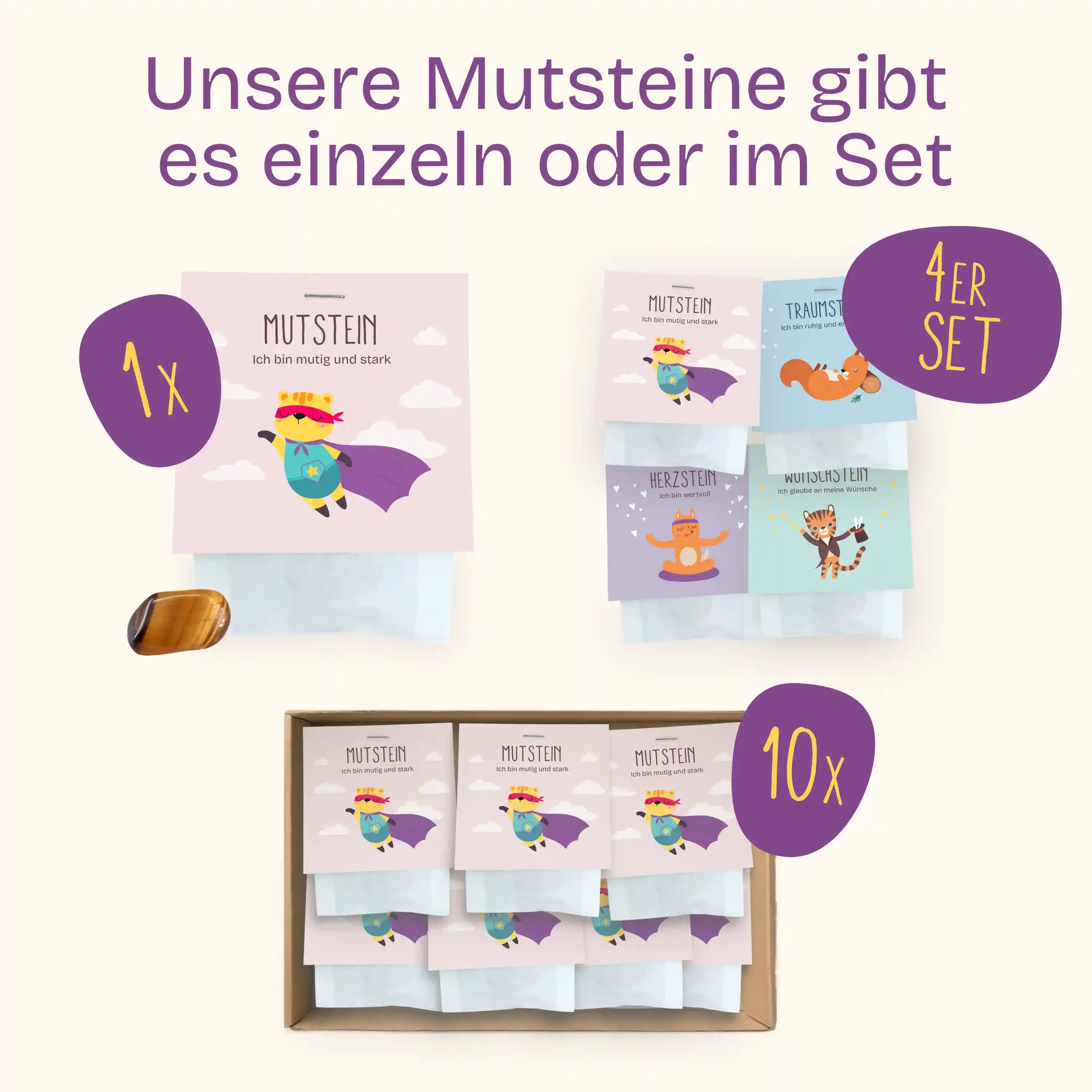 Unsere Mutsteine gibt es einzeln, im 4er Bundle oder 10er Set