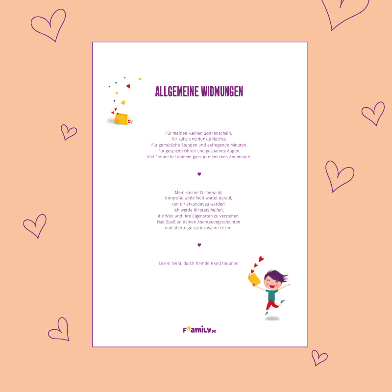 Allgemeine Widmungen beispielsweise für personalisierte Bücher als kostenloser Download