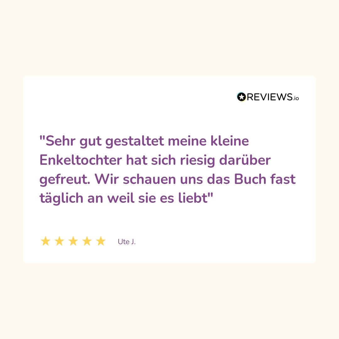 Produktbewertung: "Sehr gut gestaltet. Meine kleine Enkeltochter hat sich riesig darüber gefreut. Wir schauen uns das Buch fast täglich an weil sie es liebt"