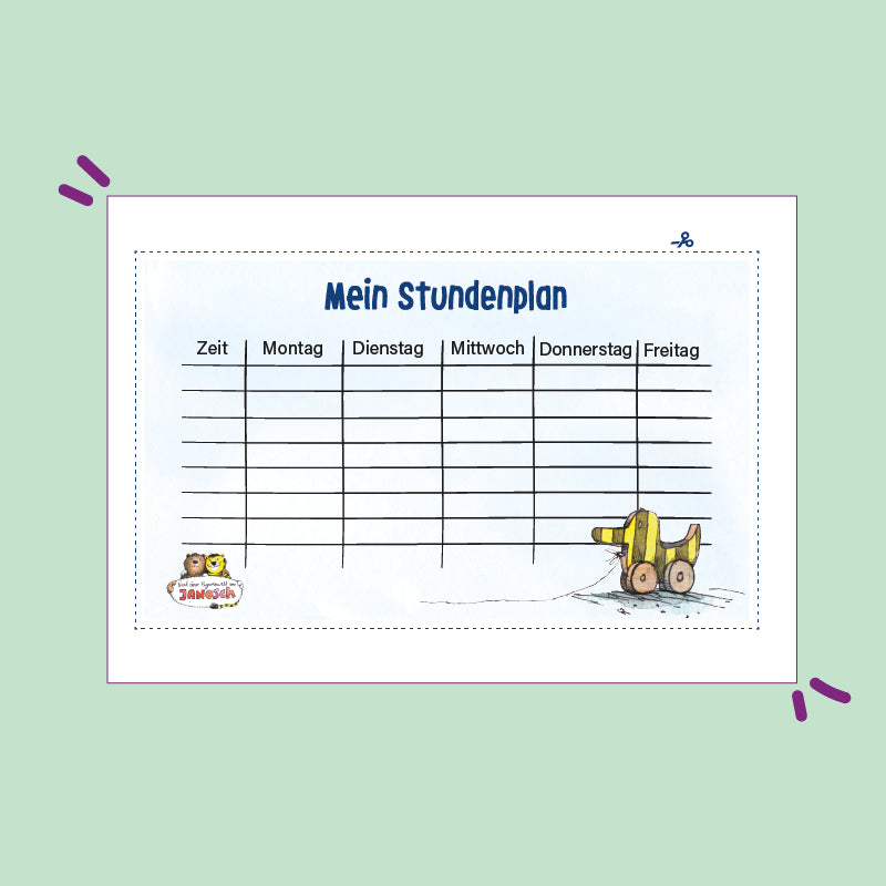 Stundenplan zum kostenlosen Download mit der Tigerente von Janosch.