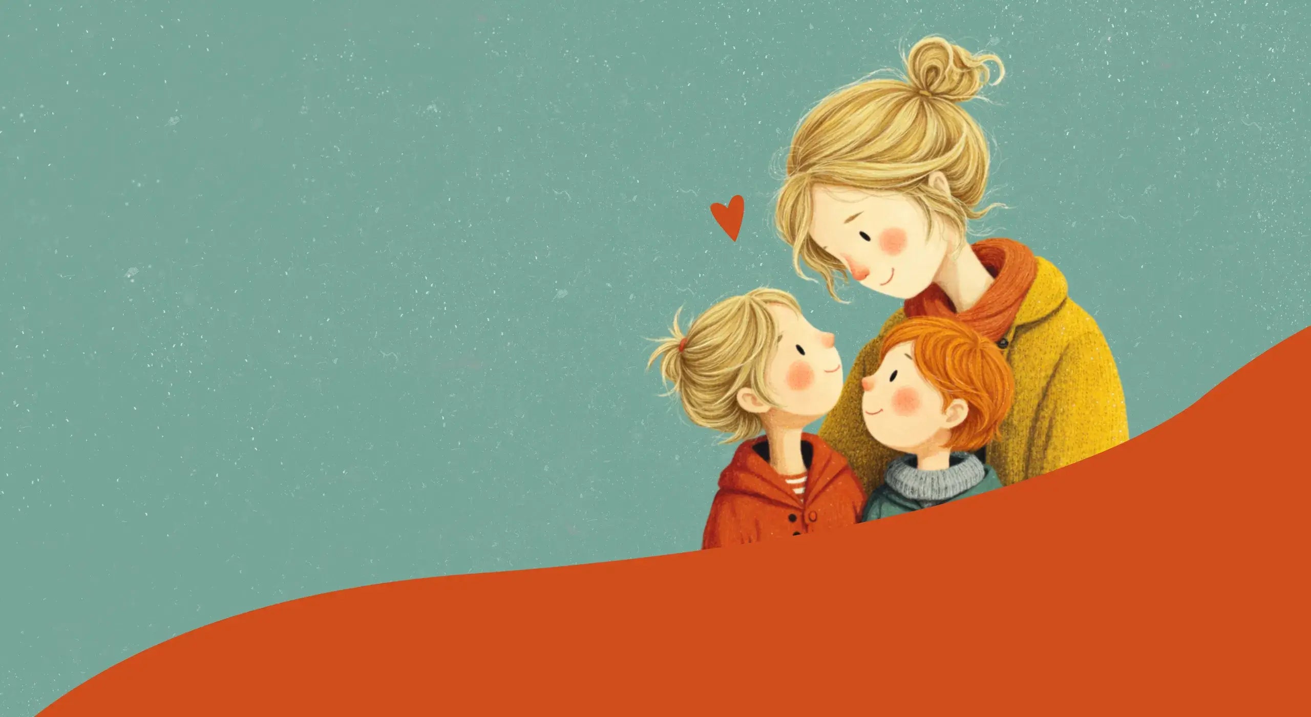 Grafik mit einer Mama und ihren beiden Kindern, die sich liebevoll anblicken