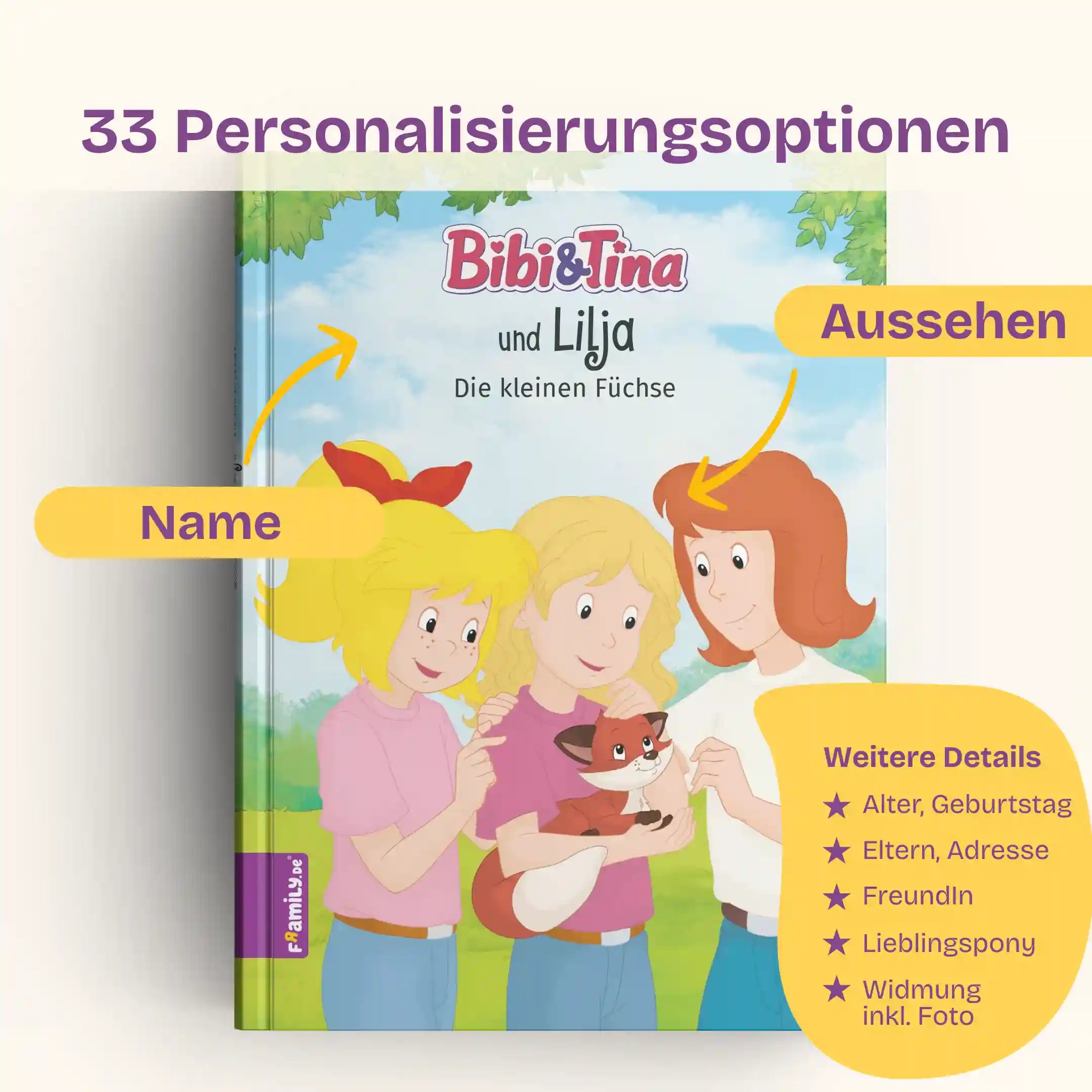 33 Personalisierungsoptionen: Name und Aussehen, Alter, Geburtstag, Eltern, Adresse, FreundIn, Lieblingspony, Widmung inklusive Foto 