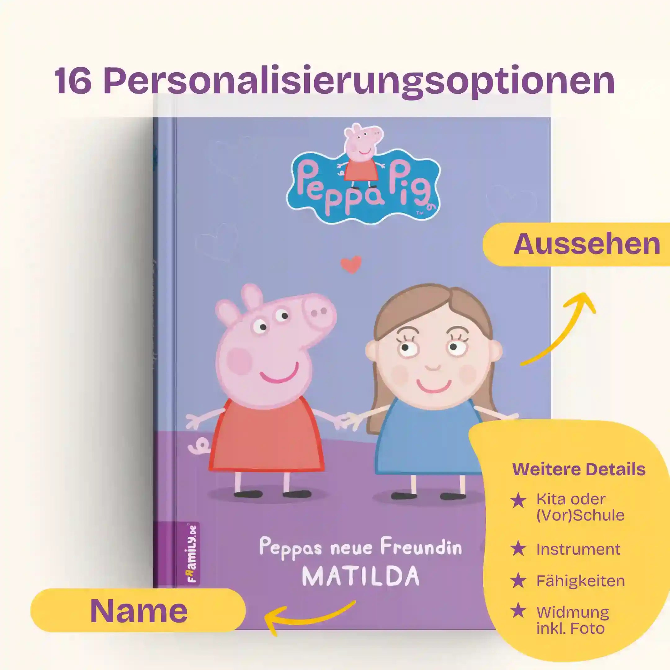 16 Personalisierungsoptionen: Name, Aussehen, Kita oder (Vor-) Schule, Instrument, Fähigkeiten, Widmung inkl. Foto