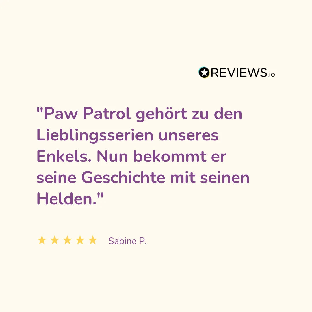 Produktbewertung: "Paw Patrol gehört zu den Lieblingsserien unseres Enkels. Nun bekommt er seine Geschichte mit seinen Helden."