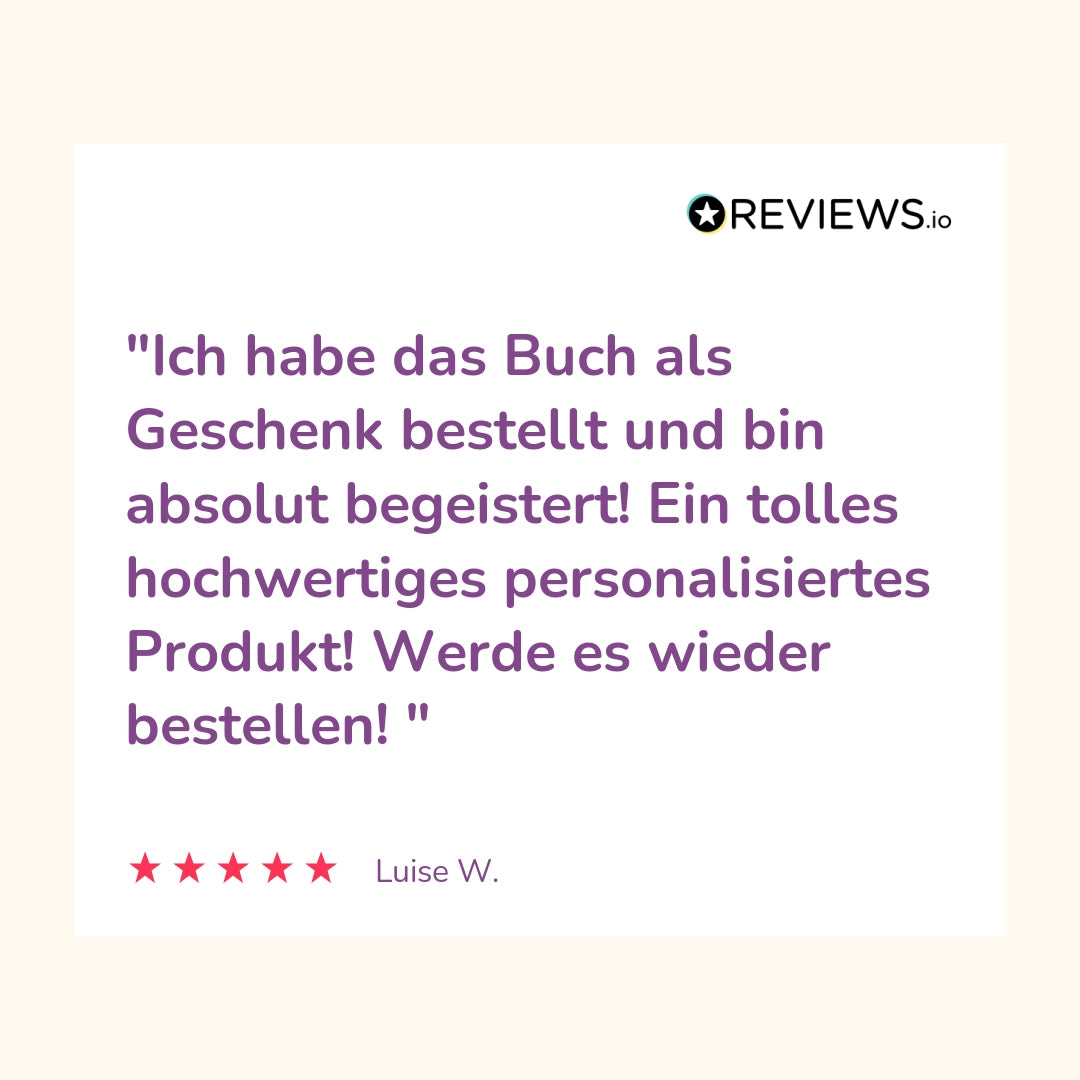 Produktbewertung: "Ich habe das Buch als Geschenk bestellt und bin absokut begeistert! Ein tolles hochwertiges personalisiertes Produkt"Werde es wieder bestellen!"